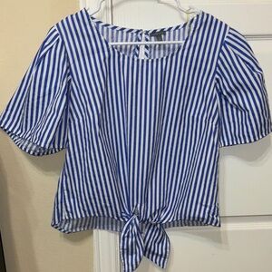 Charlotte Russe Blue and White Tie Front Blouse